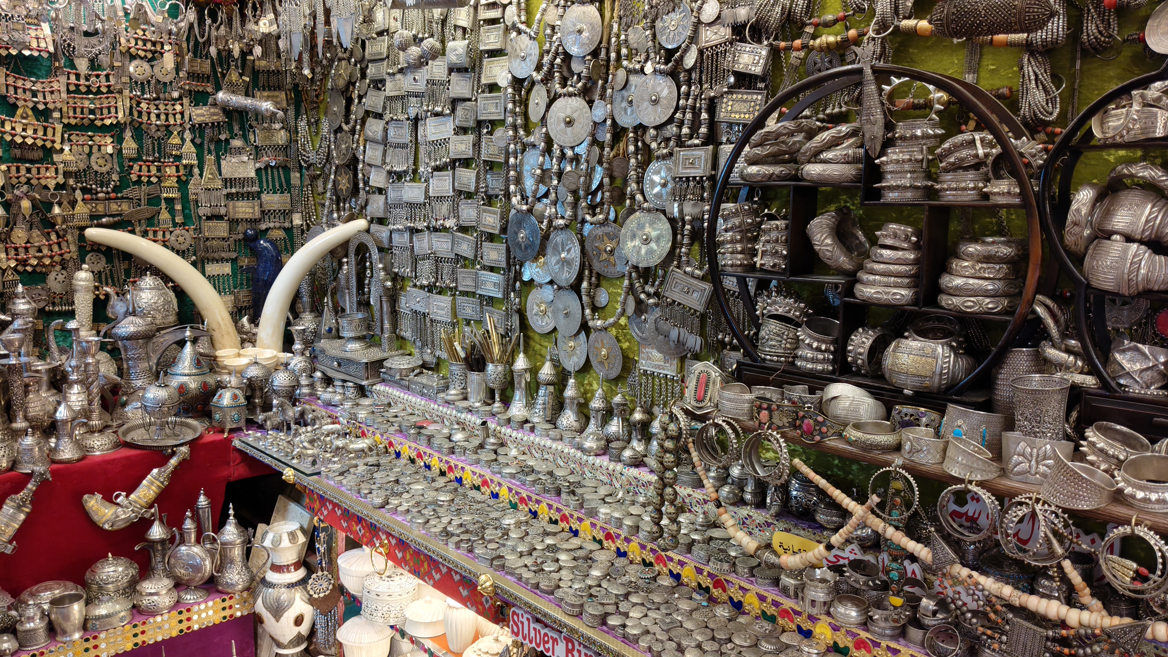 Beautiful silver antique shop in mutrah souk - it felt like we were in an old Arabian Bazaar