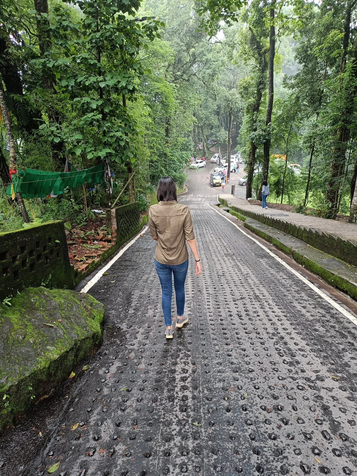 Scenic walkway descending from the Namgyal Institute of Tibetology in Gangtok with Himalayan views