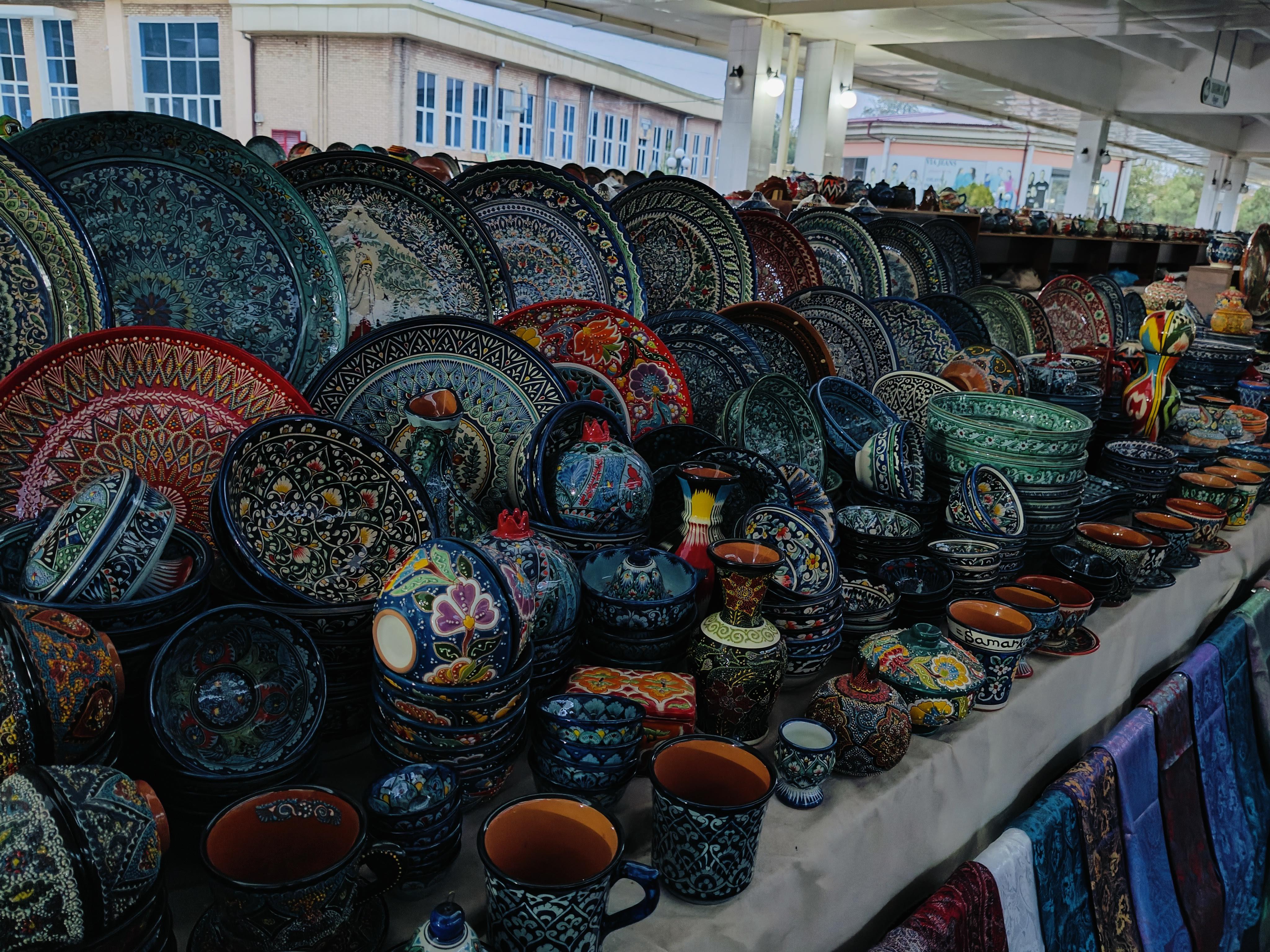 Colorful Siyob Bazaar in Samarkand, Uzbekistan with traditional spices, dry fruits and local products - famous market for food shopping