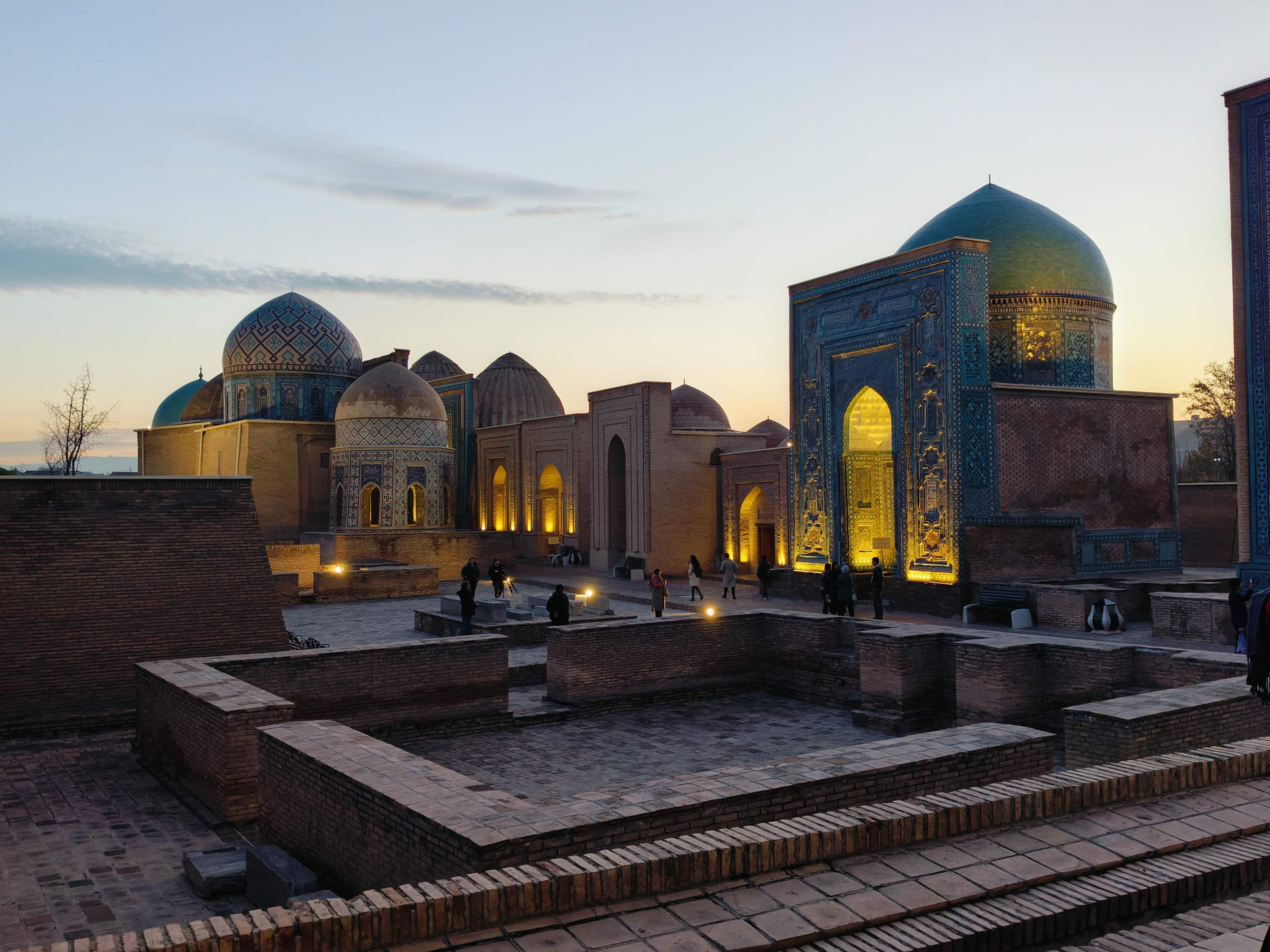 Panoramic view of Shah-i-Zinda necropolis in Samarkand, Uzbekistan - ancient burial site of Qusam ibn Abbas who brought Islam to Central Asia in 7th century