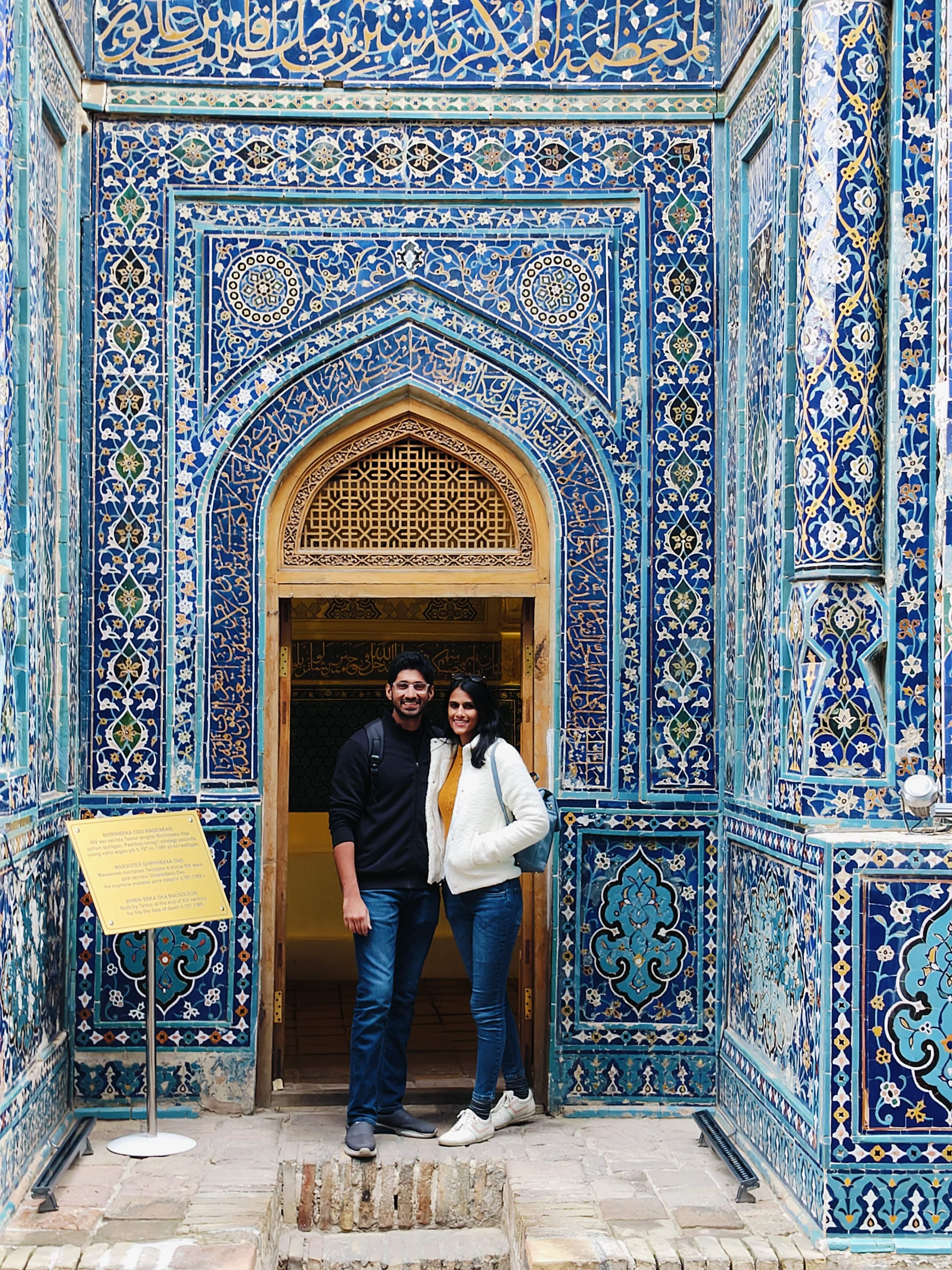 Ornate 14th century tomb of Amir Temur's sister in Shah-i-Zinda necropolis, Samarkand - exceptional example of Timurid dynasty architecture