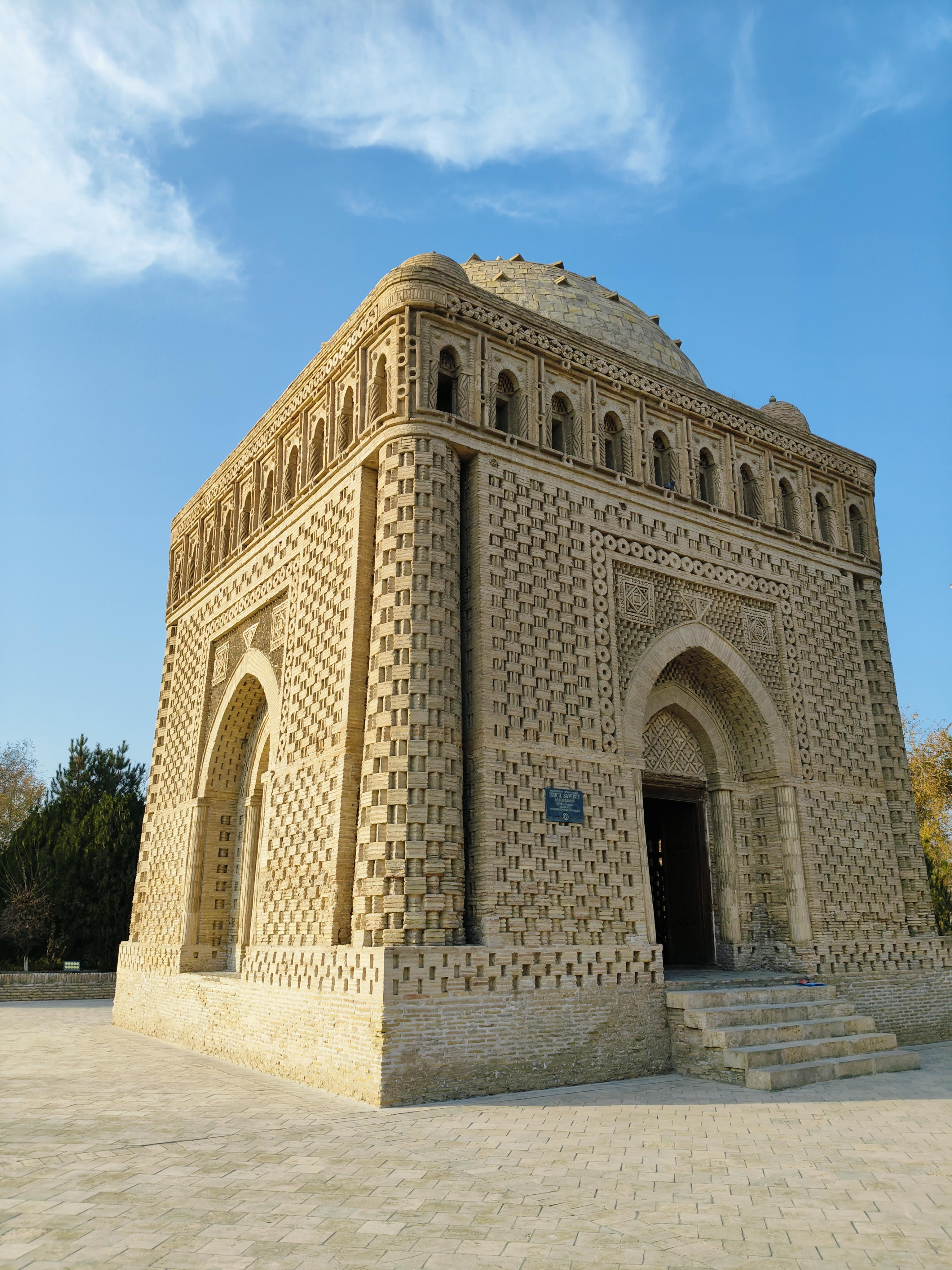 9th century Ismail Somani Mausoleum in Bukhara - exceptionally preserved tomb of Samanid dynasty founder built in 892 AD, buried in sand for centuries