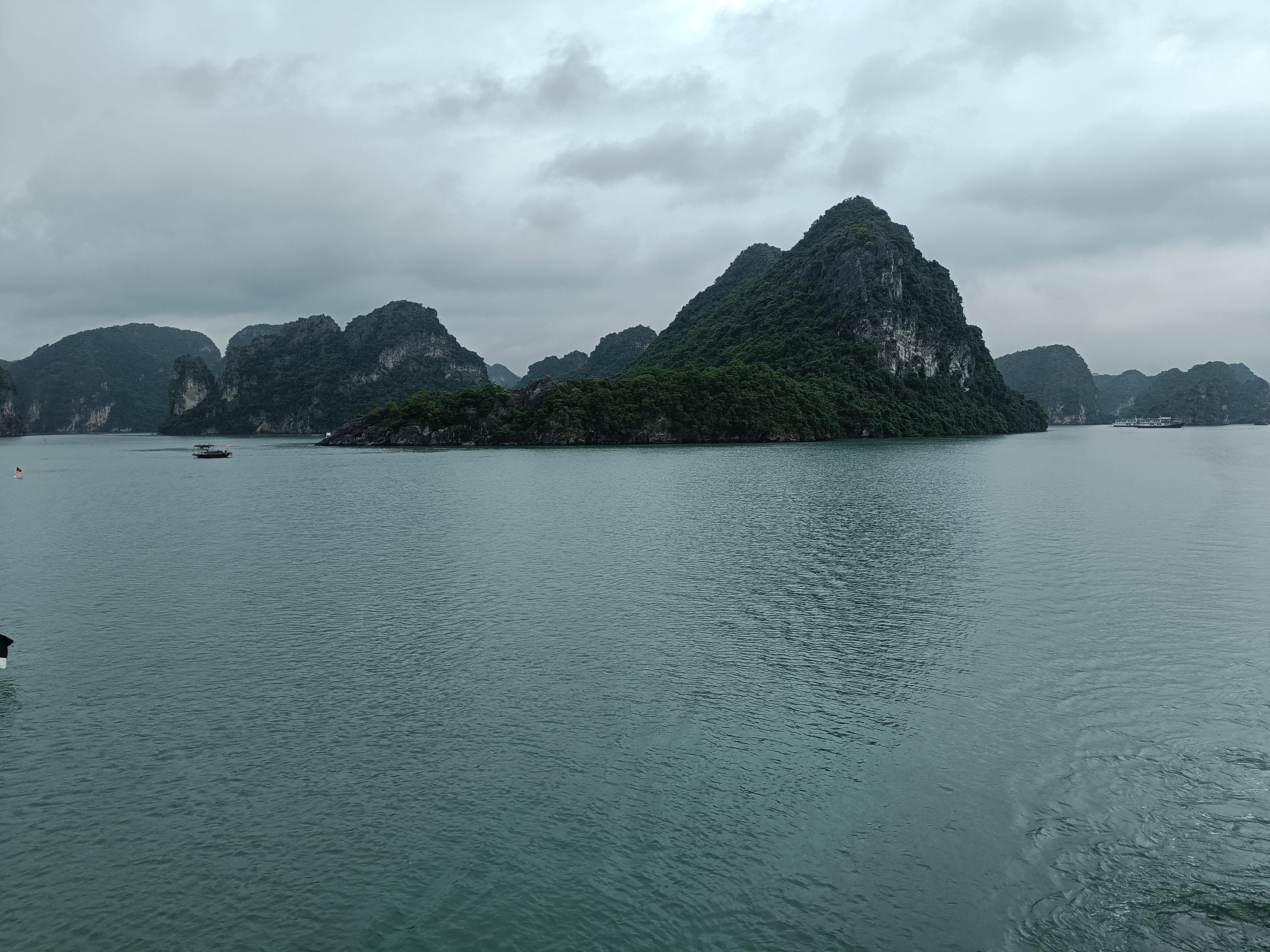 Panoramic vista of Ha Long Bay's iconic seascape with hundreds of limestone islands and islets in Vietnam