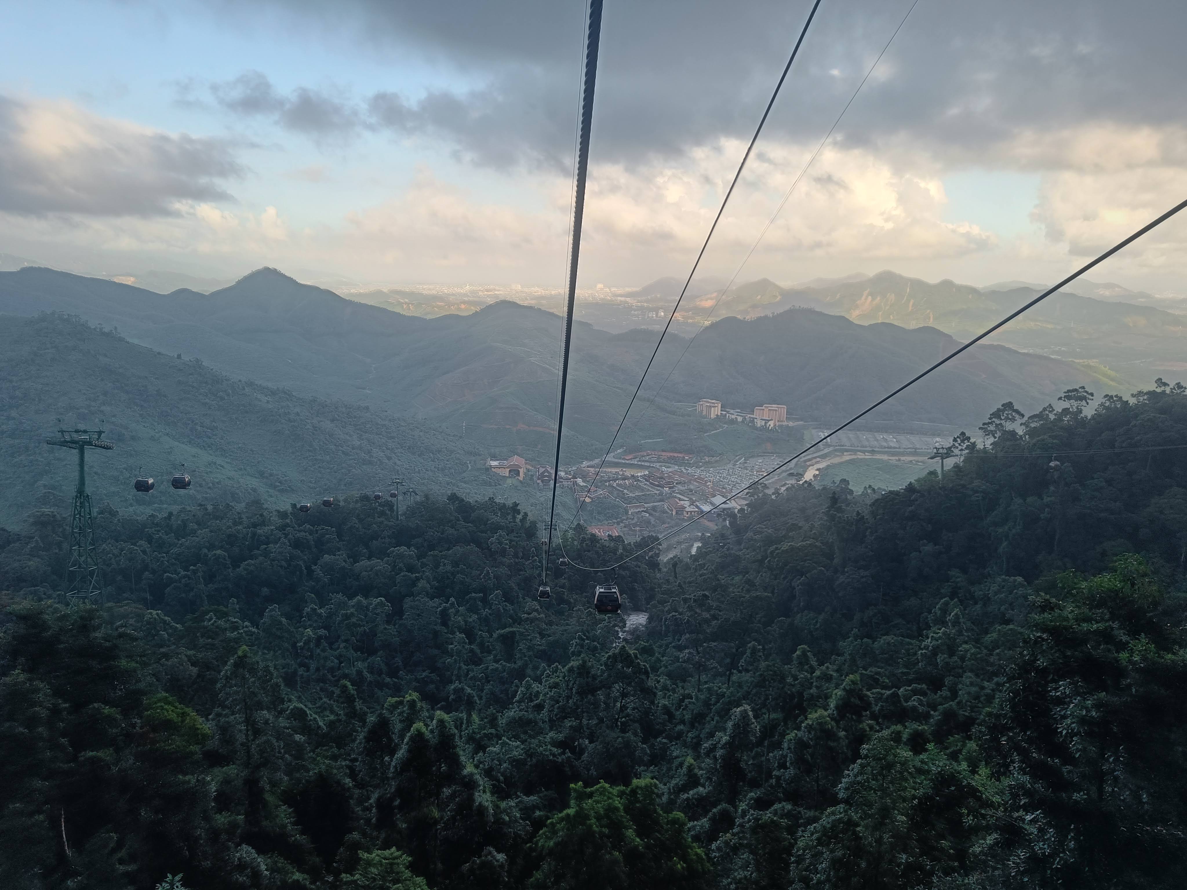 Scenic natural landscape of Ba Na Hills with fog-covered mountains and rainforest in central Vietnam